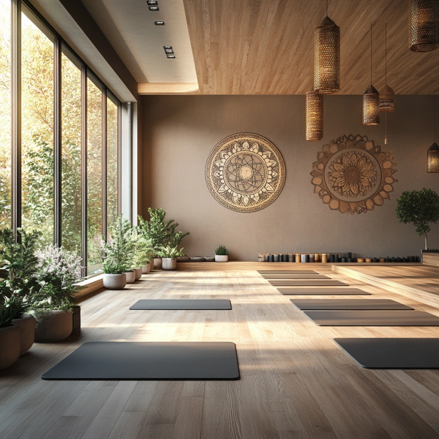 Затишний інтер'єр студії йоги з природними матеріалами